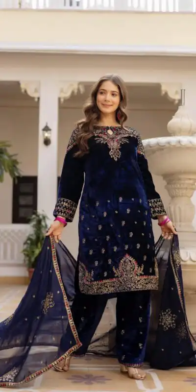 Navy Blue 9000 Velvet Embroider Lace Work Salwar Suit | Jump Suits, Salwar suit, Casual Suits, Creative suits, Designer Suits, Palazzo Suits, Party Wear Suits, Patiala Suits, Straight Suits