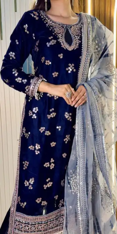 Navy Blue 9000 Velvet Embroidery Lace Work Salwar Suit | Jump Suits, Salwar suit, Casual Suits, Creative suits, Designer Suits, Palazzo Suits, Party Wear Suits, Patiala Suits, Straight Suits
