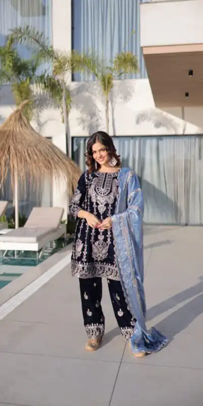 Navy Blue 9000 Velvet Zari Embroidery Work Salwar Suit | Jump Suits, Salwar suit, Casual Suits, Creative suits, Designer Suits, Palazzo Suits, Party Wear Suits, Patiala Suits, Straight Suits