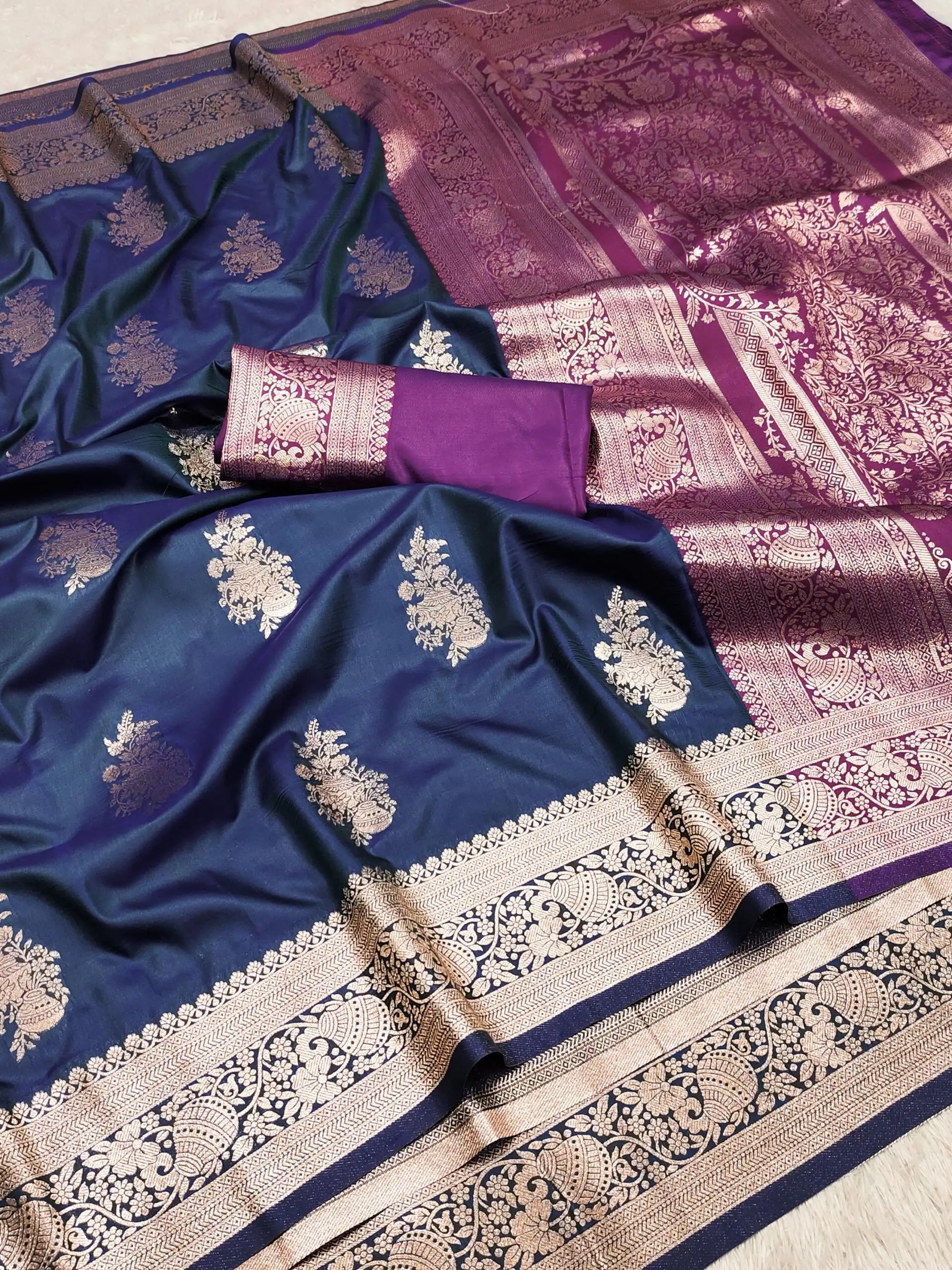 Navy Blue Banarasi Silk Zari Lace Work All Over Saree | Sarees, Bollywood Sarees, Creative Sarees, Designer Sarees, Embroidered Sarees, Ethnic Saree, Modern Digital sarees, Party Wear Sarees
