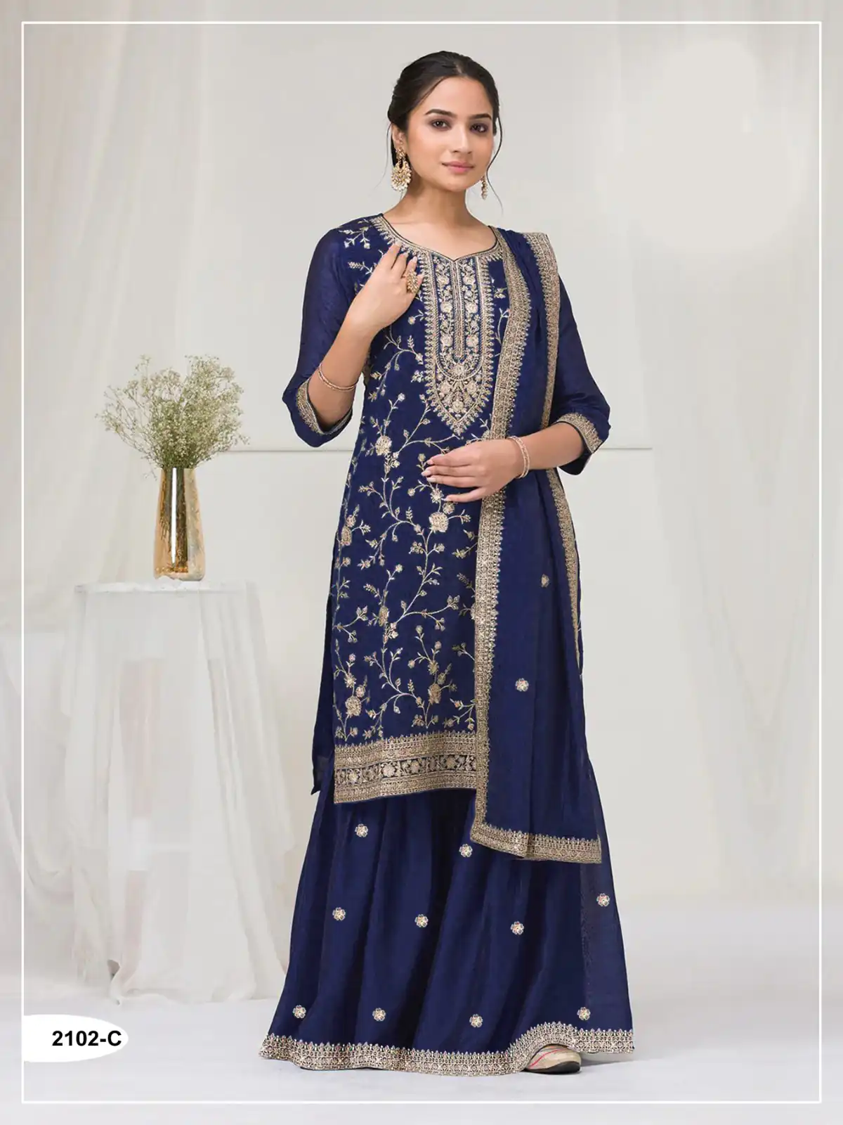Navy Blue Blooming Vichitra Embroidery Work Salwar Suit | Jump Suits, Tops & Bottoms, Track Suits, Salwar suit, Casual Suits, Creative suits, Designer Suits, Palazzo Suits, Party Wear Suits, Patiala Suits, Straight Suits, Trendy Wear