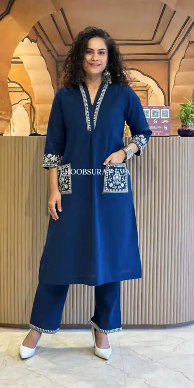 Navy Blue Cambric Cotton Embroidery Lace Work Kurti | Kurti, Bollywood Kurti, Creative Kurtis, Designer Kurti, Party Wear Kurti, Selfie Kurti