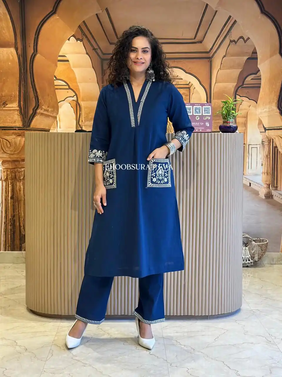 Navy Blue Cambric Cotton Embroidery Lace Work Kurti | Kurti, Bollywood Kurti, Creative Kurtis, Designer Kurti, Party Wear Kurti, Selfie Kurti