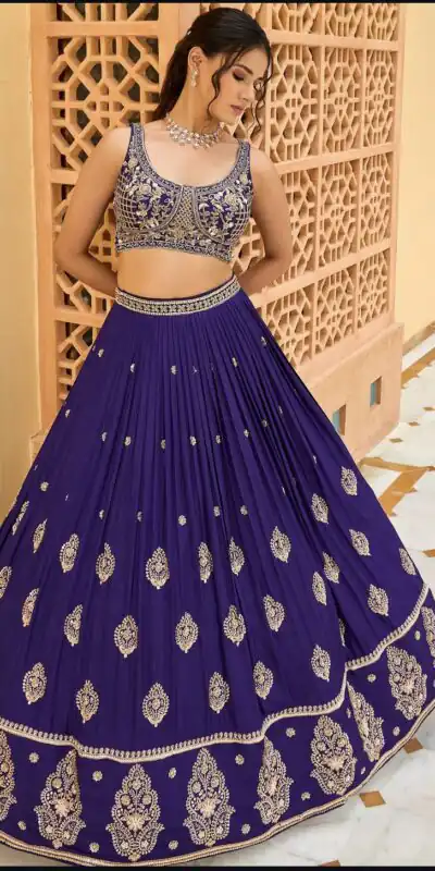 Navy Blue Chinon Silk Embroidery Sequence Work Lehenga Choli | Lehenga, Bollywood Lehenga, Creative Lehenga, Designer Lehenga, Embroidered Lehenga, Party Wear Lehenga