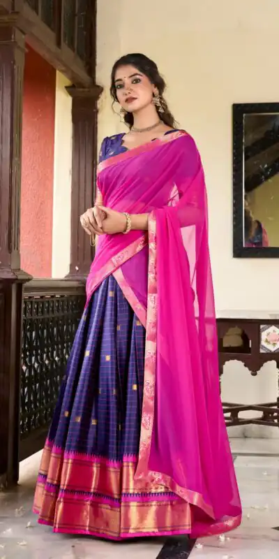 Navy Blue Cotton Silk Weaving Paithani Lehenga Choli | Lehenga, Bollywood Lehenga, Creative Lehenga, Designer Lehenga, Embroidered Lehenga, Party Wear Lehenga