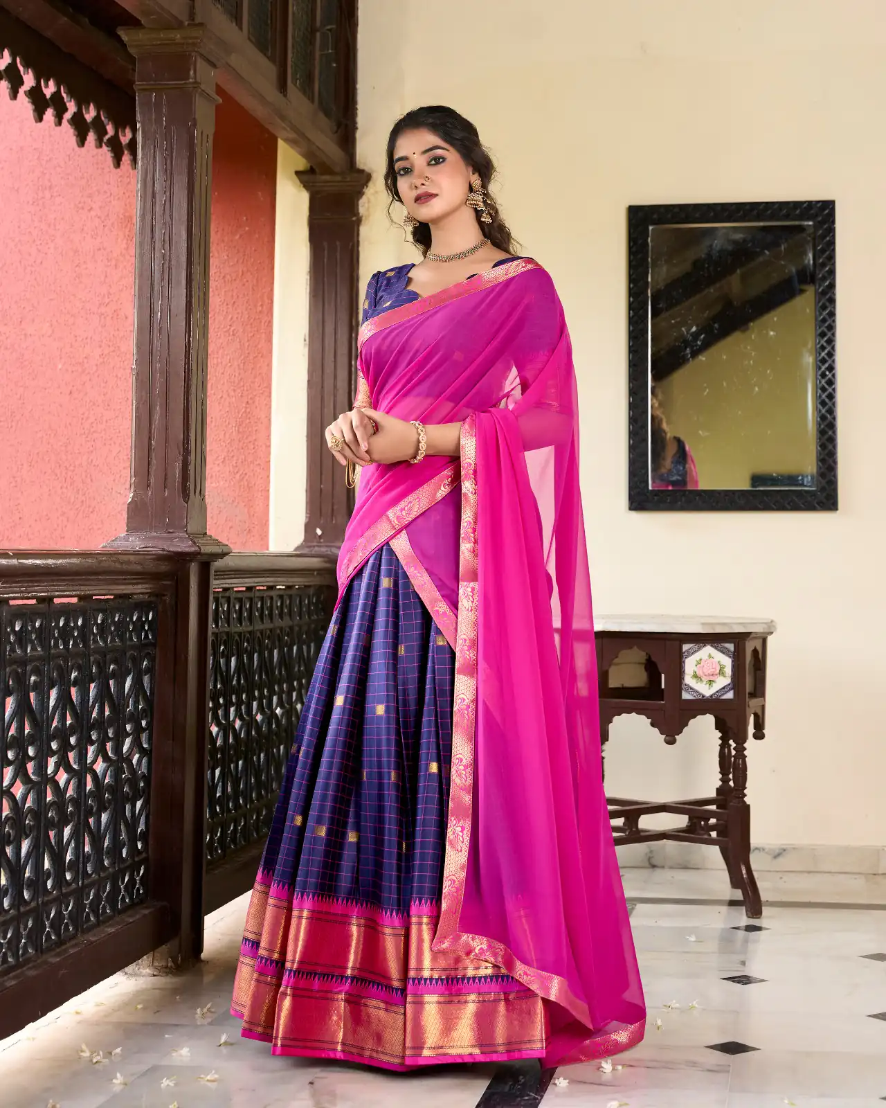 Navy Blue Cotton Silk Weaving Paithani Lehenga Choli | Lehenga, Bollywood Lehenga, Creative Lehenga, Designer Lehenga, Embroidered Lehenga, Party Wear Lehenga