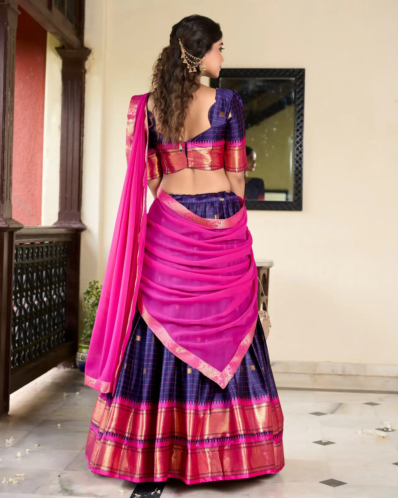 Navy Blue Cotton Silk Weaving Paithani Lehenga Choli | Lehenga, Bollywood Lehenga, Creative Lehenga, Designer Lehenga, Embroidered Lehenga, Party Wear Lehenga