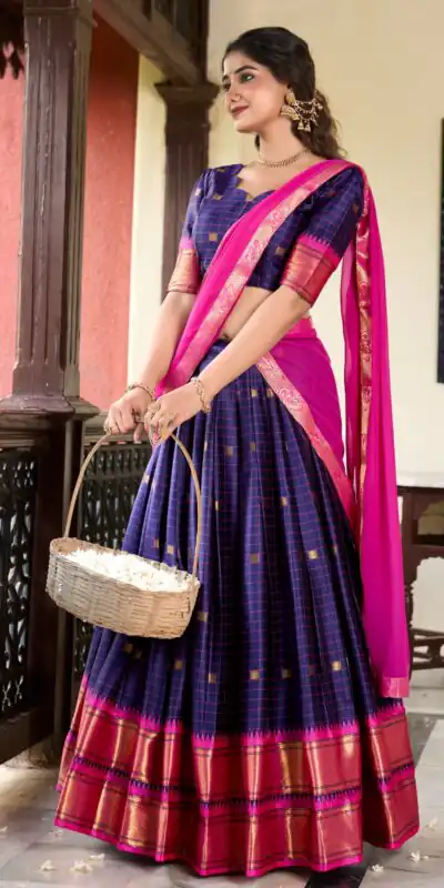 Navy Blue Cotton Silk Weaving Paithani Lehenga Choli | Lehenga, Bollywood Lehenga, Creative Lehenga, Designer Lehenga, Embroidered Lehenga, Party Wear Lehenga