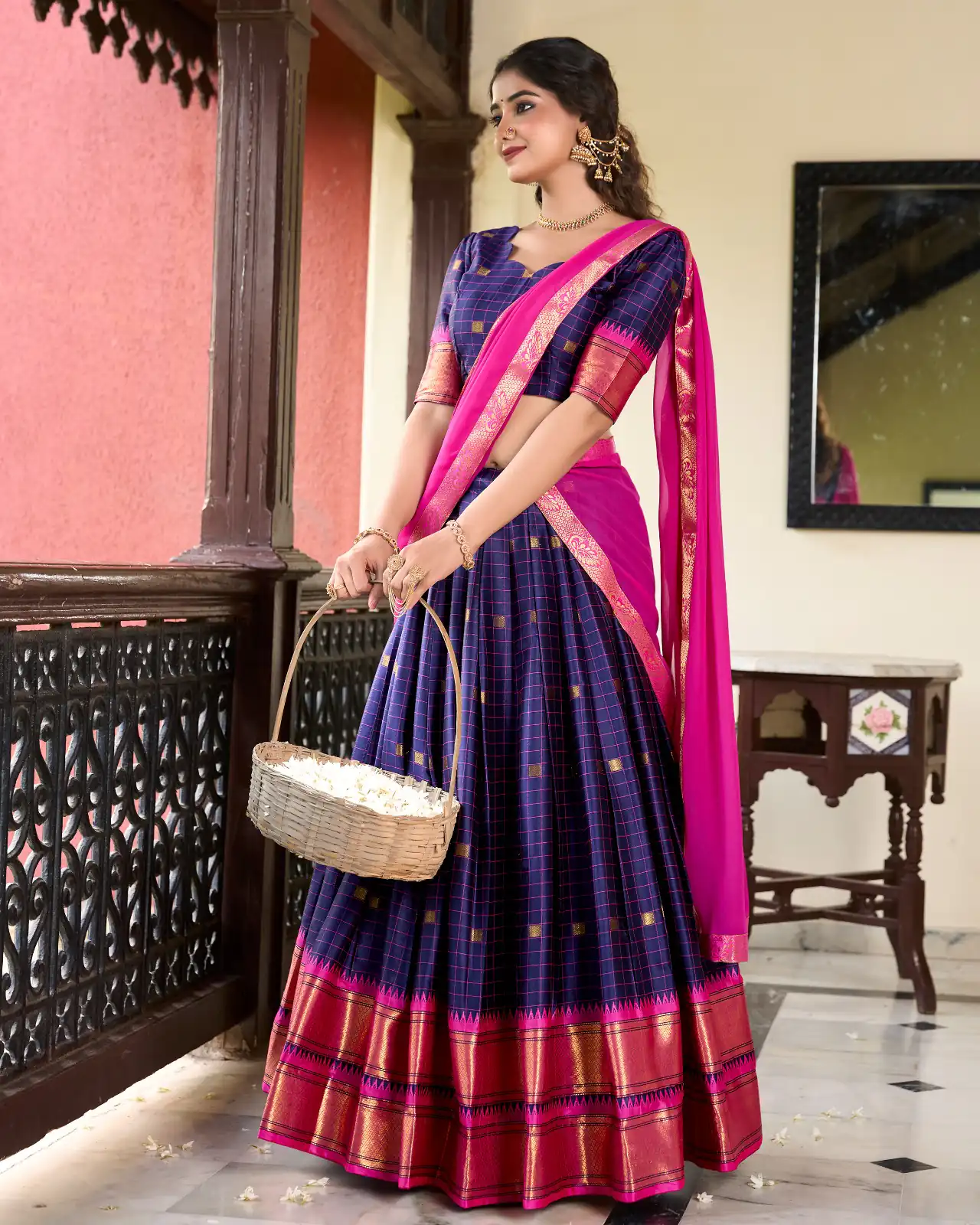 Navy Blue Cotton Silk Weaving Paithani Lehenga Choli | Lehenga, Bollywood Lehenga, Creative Lehenga, Designer Lehenga, Embroidered Lehenga, Party Wear Lehenga