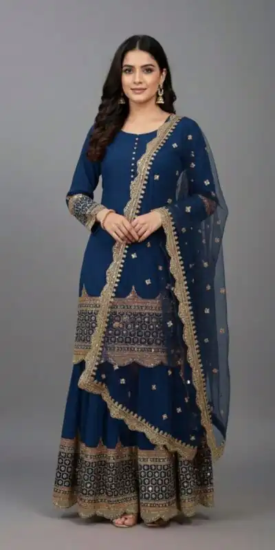 Navy Blue Faux Georgette Embroider Salwar Suit | Jump Suits, Salwar suit, Casual Suits, Creative suits, Designer Suits, Palazzo Suits, Party Wear Suits, Patiala Suits, Straight Suits