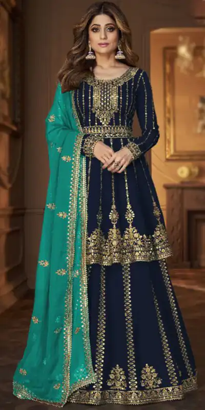 Navy Blue Faux Georgette Embroidery Work Salwar Suit | Jump Suits, Tops & Bottoms, Track Suits, Salwar suit, Casual Suits, Creative suits, Designer Suits, Palazzo Suits, Party Wear Suits, Patiala Suits, Straight Suits, Trendy Wear