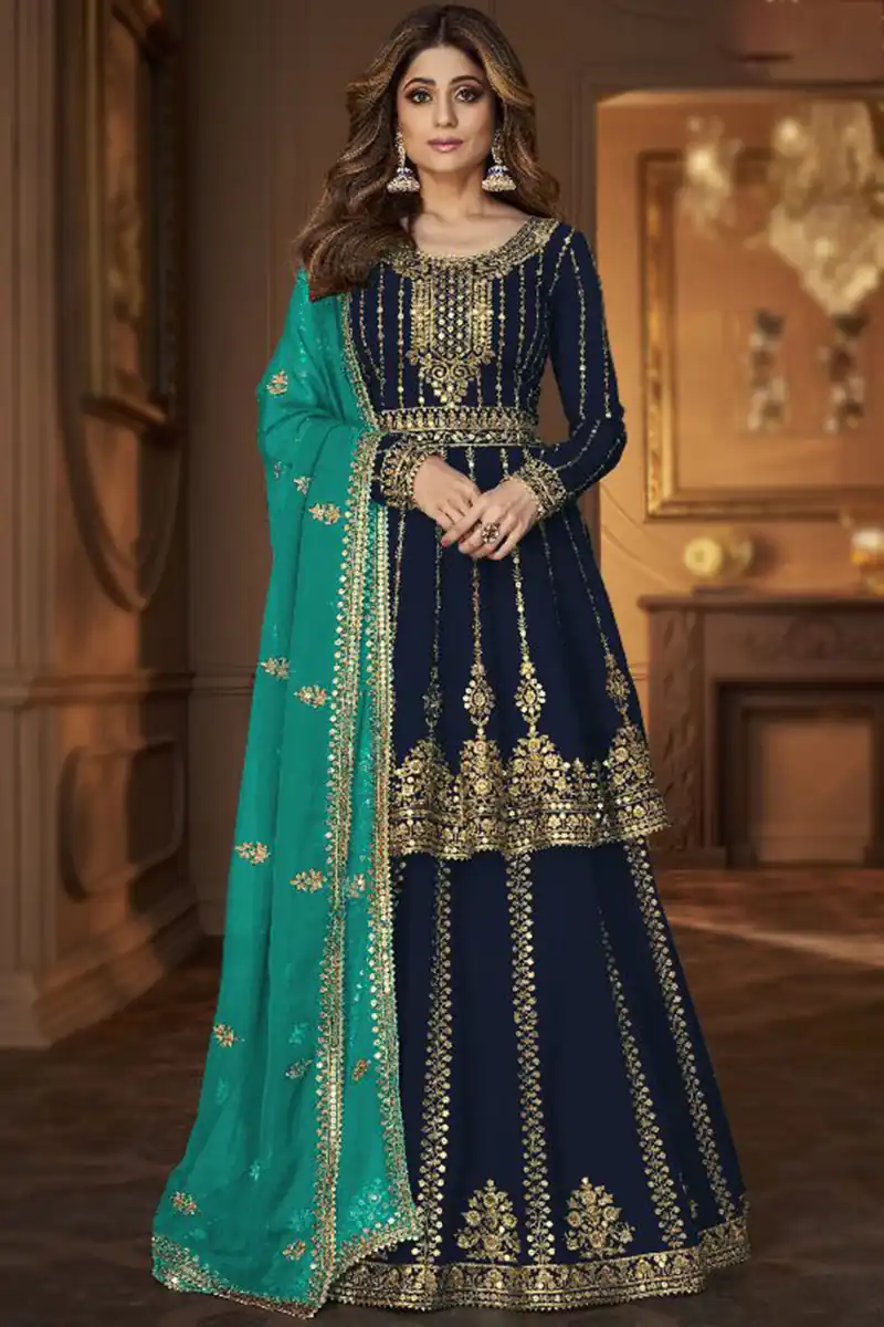Navy Blue Faux Georgette Embroidery Work Salwar Suit | Jump Suits, Tops & Bottoms, Track Suits, Salwar suit, Casual Suits, Creative suits, Designer Suits, Palazzo Suits, Party Wear Suits, Patiala Suits, Straight Suits, Trendy Wear