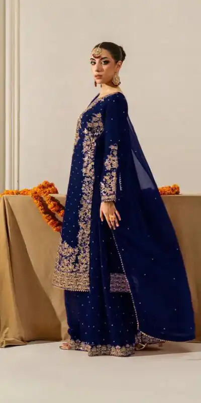Navy Blue Faux Georgette Lace Work Salwar Suit | Jump Suits, Salwar suit, Casual Suits, Creative suits, Designer Suits, Palazzo Suits, Party Wear Suits, Patiala Suits, Straight Suits