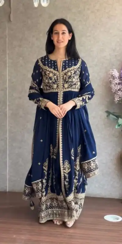 Navy Blue Faux Sequence Work Georgette Salwar Suit | Jump Suits, Salwar suit, Casual Suits, Creative suits, Designer Suits, Palazzo Suits, Party Wear Suits, Patiala Suits, Straight Suits
