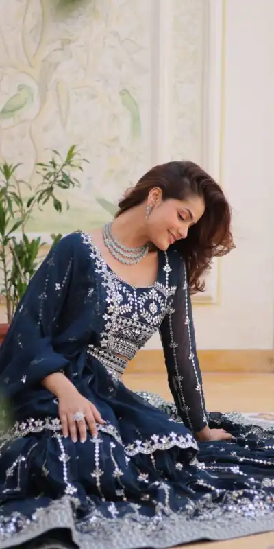 Navy Blue Fox Georgette Embroidery Work Lehenga Choli | Lehenga, Bollywood Lehenga, Creative Lehenga, Designer Lehenga, Embroidered Lehenga, Party Wear Lehenga