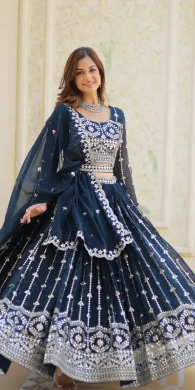 Navy Blue Fox Georgette Embroidery Work Lehenga Choli | Lehenga, Bollywood Lehenga, Creative Lehenga, Designer Lehenga, Embroidered Lehenga, Party Wear Lehenga