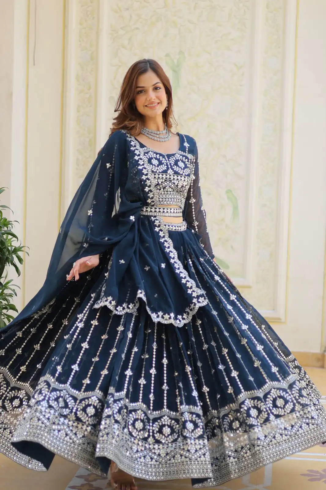 Navy Blue Fox Georgette Embroidery Work Lehenga Choli | Lehenga, Bollywood Lehenga, Creative Lehenga, Designer Lehenga, Embroidered Lehenga, Party Wear Lehenga