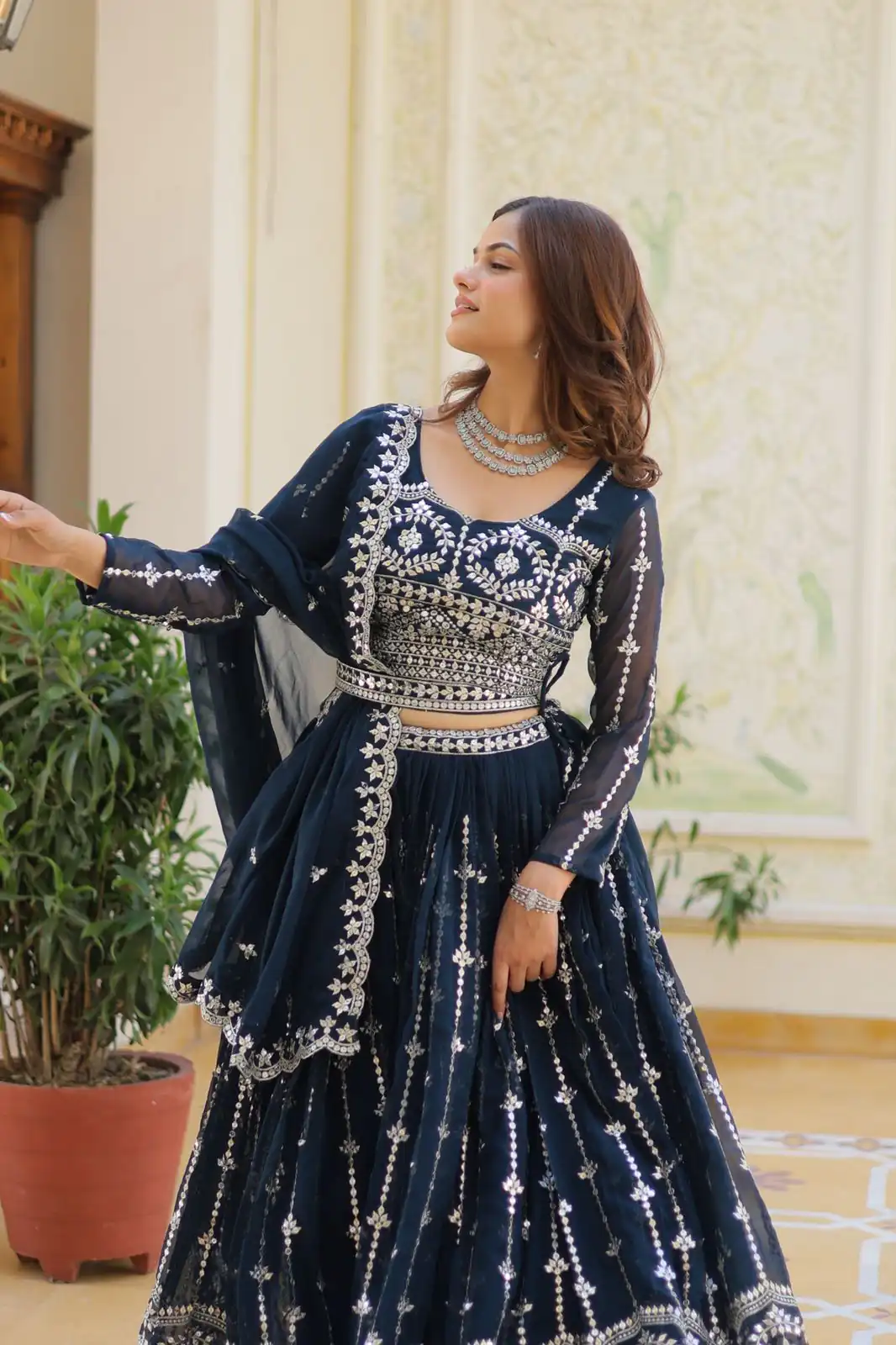 Navy Blue Fox Georgette Embroidery Work Lehenga Choli | Lehenga, Bollywood Lehenga, Creative Lehenga, Designer Lehenga, Embroidered Lehenga, Party Wear Lehenga