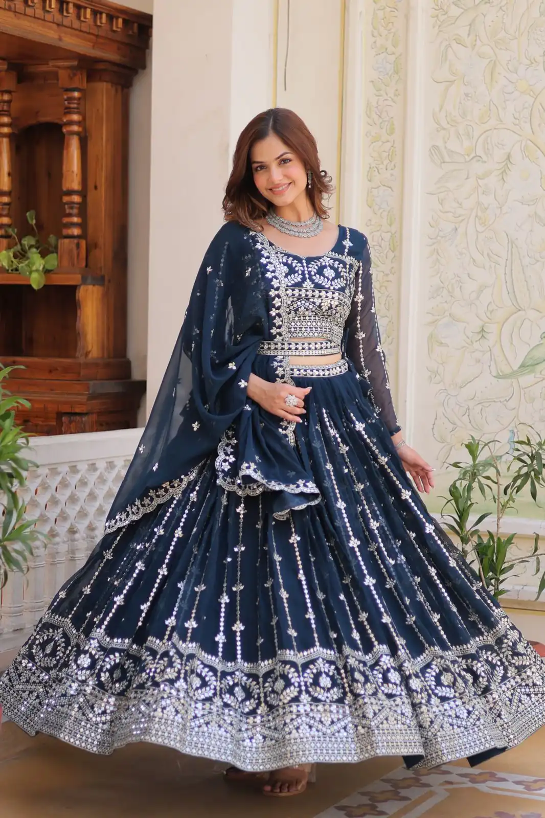 Navy Blue Fox Georgette Embroidery Work Lehenga Choli | Lehenga, Bollywood Lehenga, Creative Lehenga, Designer Lehenga, Embroidered Lehenga, Party Wear Lehenga