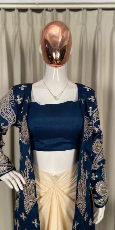 Navy Blue French Crape Embroidery Work Dhoti Suit | Jump Suits, Salwar suit, Casual Suits, Creative suits, Designer Suits, Palazzo Suits, Party Wear Suits, Patiala Suits, Straight Suits