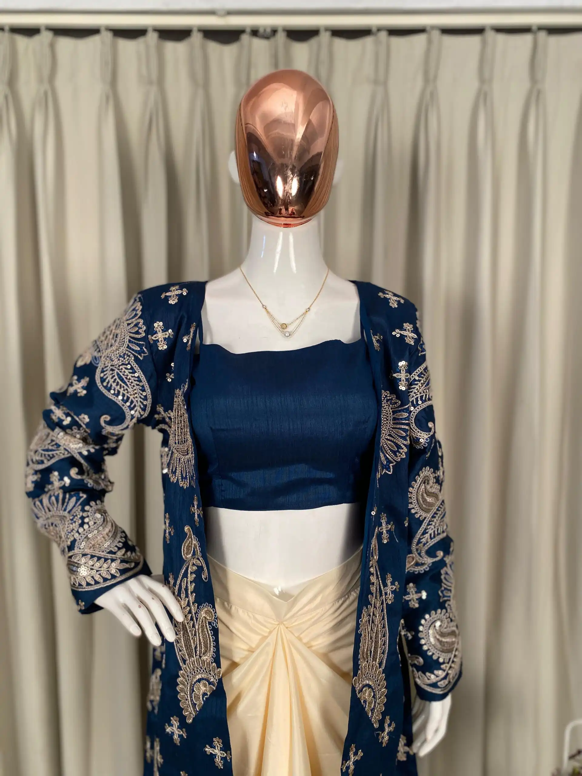 Navy Blue French Crape Embroidery Work Dhoti Suit | Jump Suits, Salwar suit, Casual Suits, Creative suits, Designer Suits, Palazzo Suits, Party Wear Suits, Patiala Suits, Straight Suits