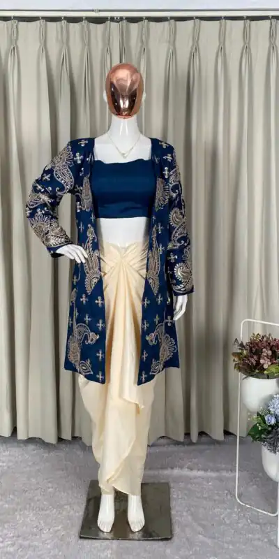 Navy Blue French Crape Embroidery Work Dhoti Suit | Jump Suits, Salwar suit, Casual Suits, Creative suits, Designer Suits, Palazzo Suits, Party Wear Suits, Patiala Suits, Straight Suits