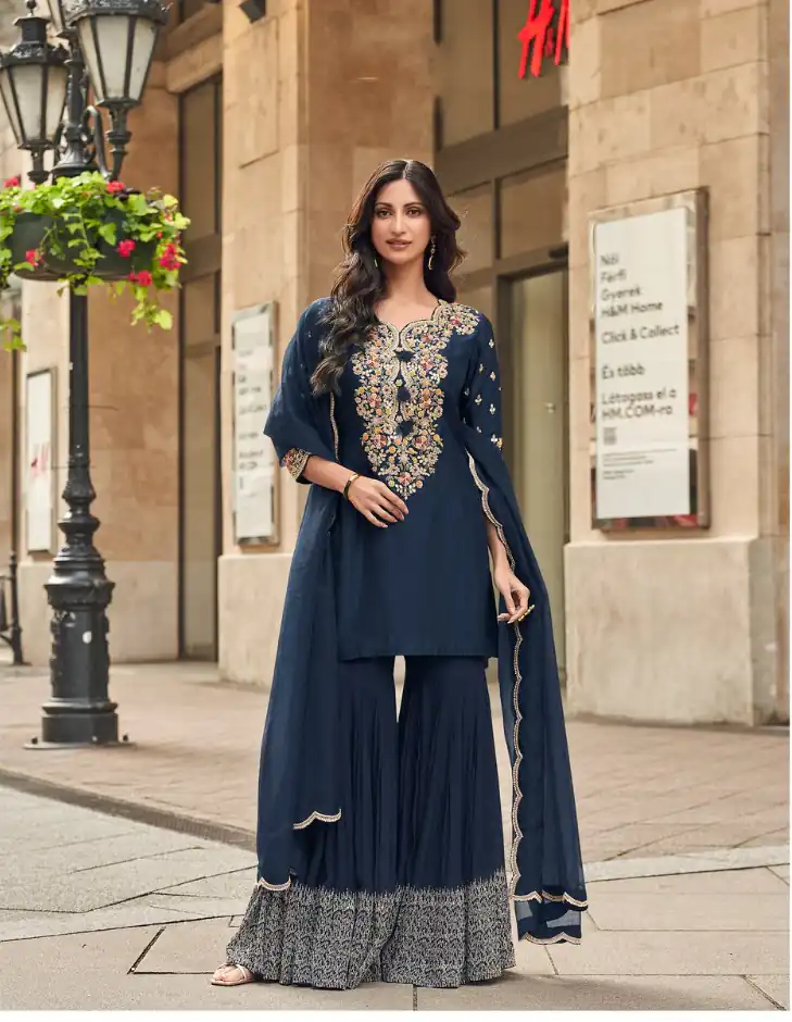 Navy Blue Georgette Embroidery Lace Work Salwar Suit | Jump Suits, Salwar suit, Casual Suits, Creative suits, Designer Suits, Palazzo Suits, Party Wear Suits, Patiala Suits, Straight Suits