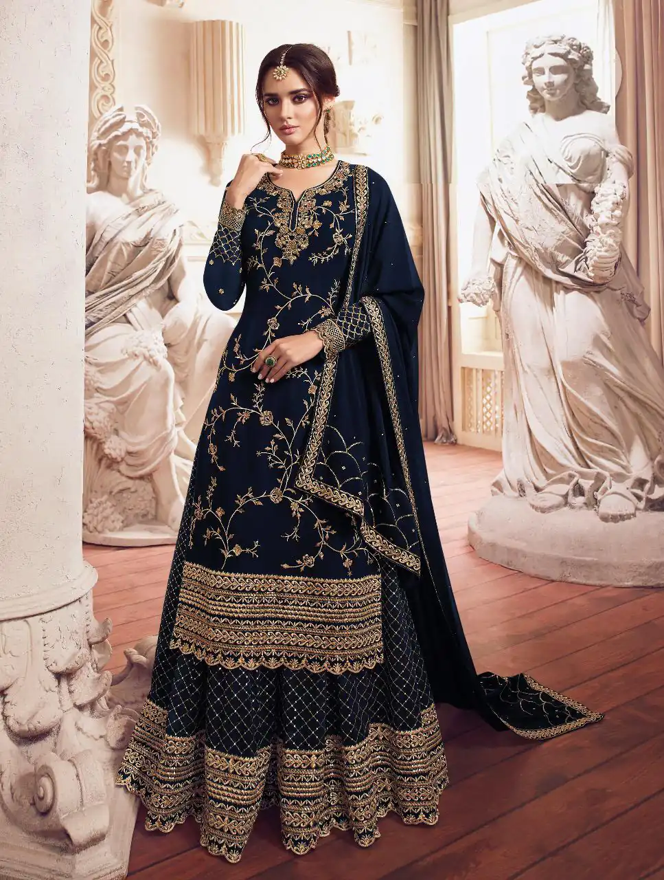 Navy Blue Georgette Embroidery Work Salwar Suit | Jump Suits, Salwar suit, Casual Suits, Creative suits, Designer Suits, Palazzo Suits, Party Wear Suits, Patiala Suits, Straight Suits