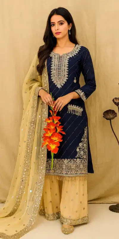 Navy Blue Georgette Heavy Embroidery Work Salwar Suit | Jump Suits, Salwar suit, Casual Suits, Creative suits, Designer Suits, Palazzo Suits, Party Wear Suits, Patiala Suits, Straight Suits