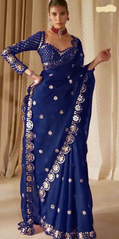 Navy Blue Georgette Mirror Sequence Work Saree | Sarees, Bollywood Sarees, Creative Sarees, Designer Sarees, Embroidered Sarees, Ethnic Saree, Modern Digital sarees, Party Wear Sarees