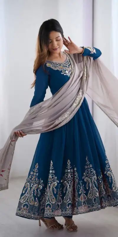 Navy Blue Georgette With Embroidery Work Gown | Jump Suits, Salwar suit, Casual Suits, Creative suits, Designer Suits, Palazzo Suits, Party Wear Suits, Patiala Suits, Straight Suits