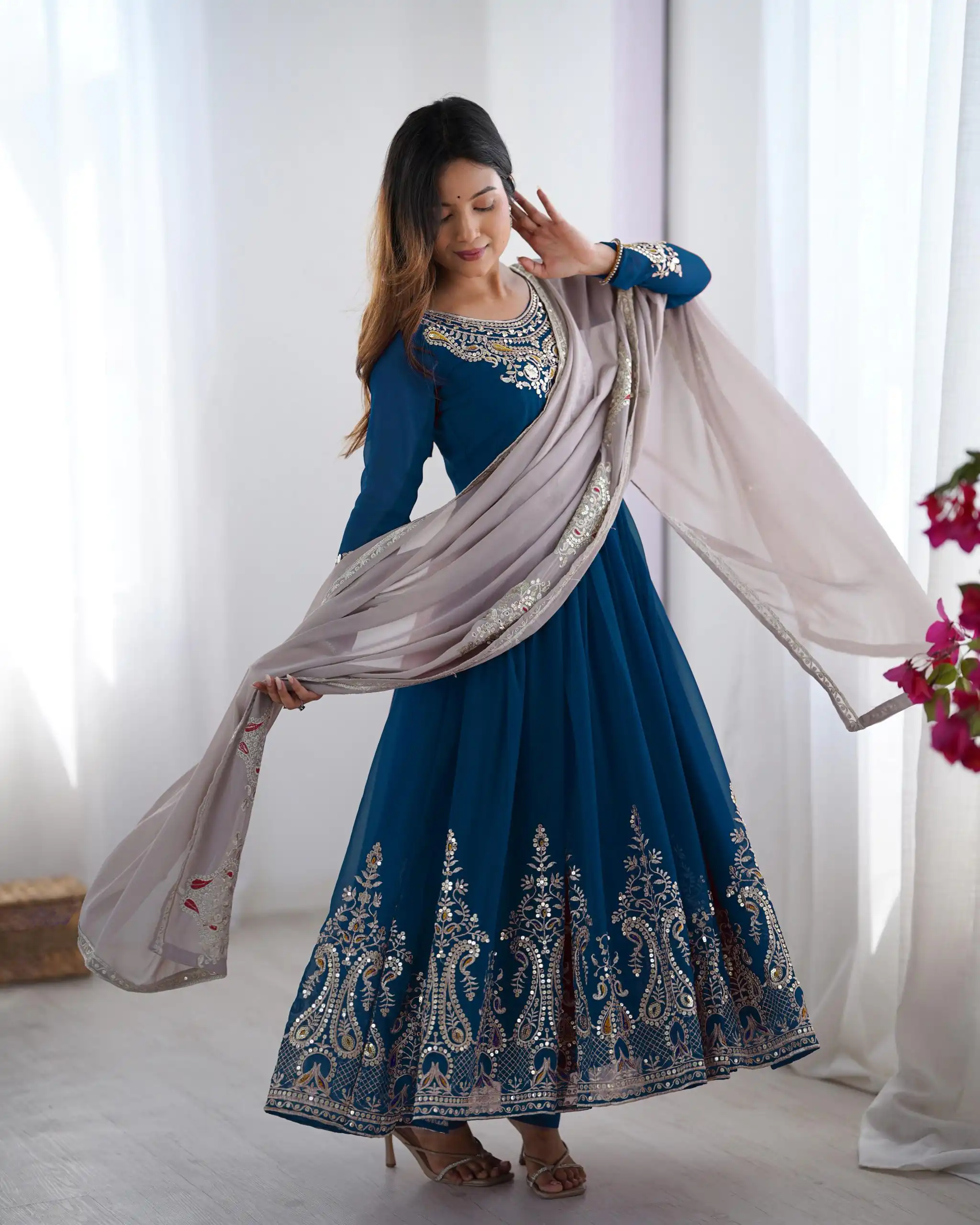 Navy Blue Georgette With Embroidery Work Gown | Jump Suits, Salwar suit, Casual Suits, Creative suits, Designer Suits, Palazzo Suits, Party Wear Suits, Patiala Suits, Straight Suits