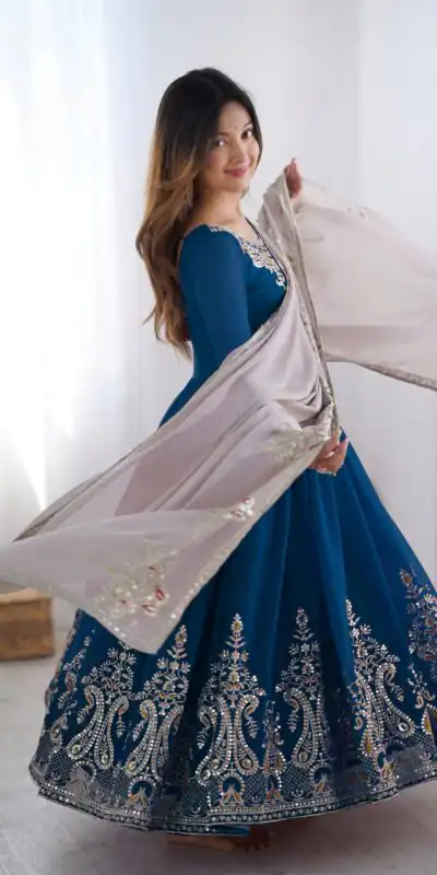 Navy Blue Georgette With Embroidery Work Gown | Jump Suits, Salwar suit, Casual Suits, Creative suits, Designer Suits, Palazzo Suits, Party Wear Suits, Patiala Suits, Straight Suits