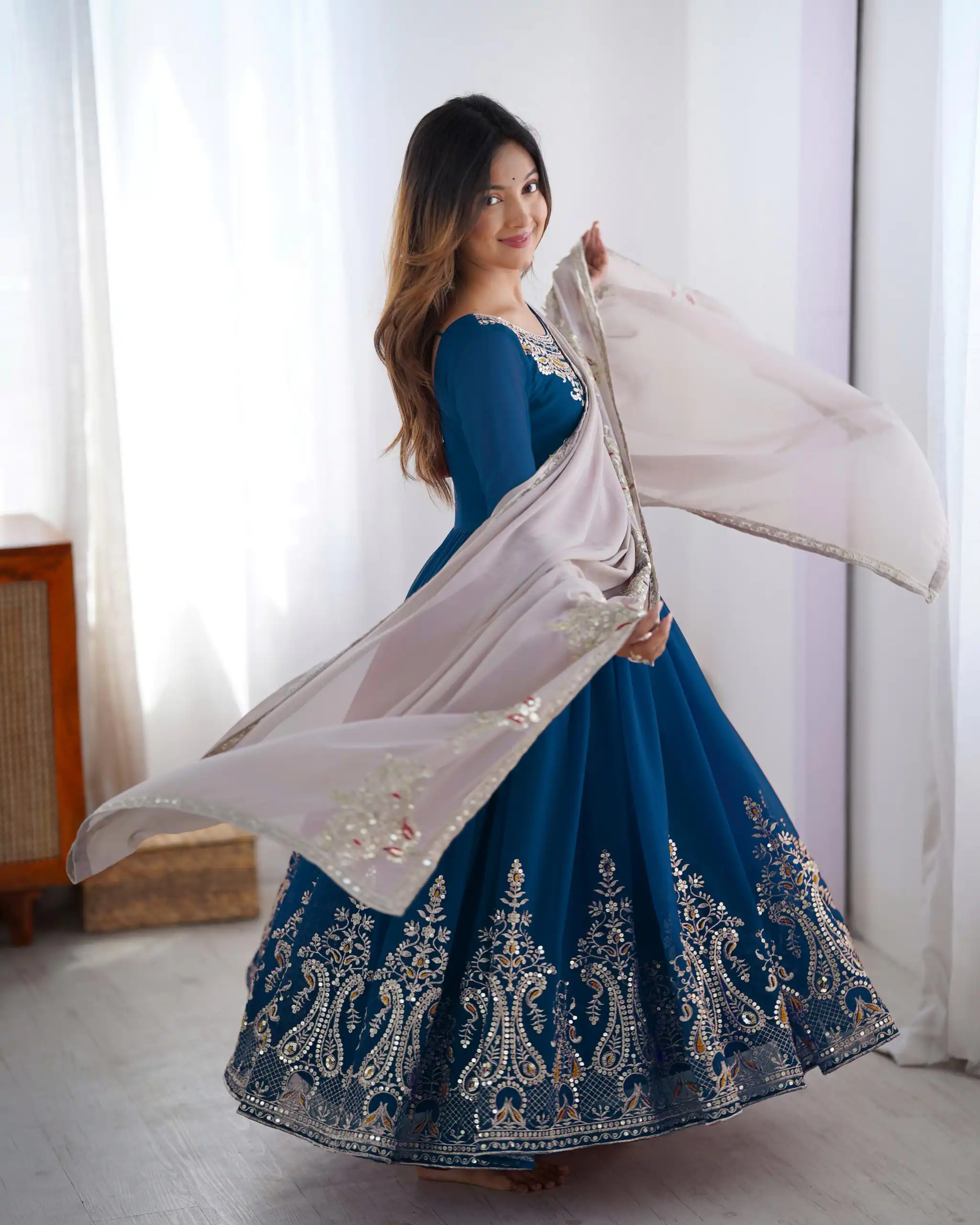 Navy Blue Georgette With Embroidery Work Gown | Jump Suits, Salwar suit, Casual Suits, Creative suits, Designer Suits, Palazzo Suits, Party Wear Suits, Patiala Suits, Straight Suits