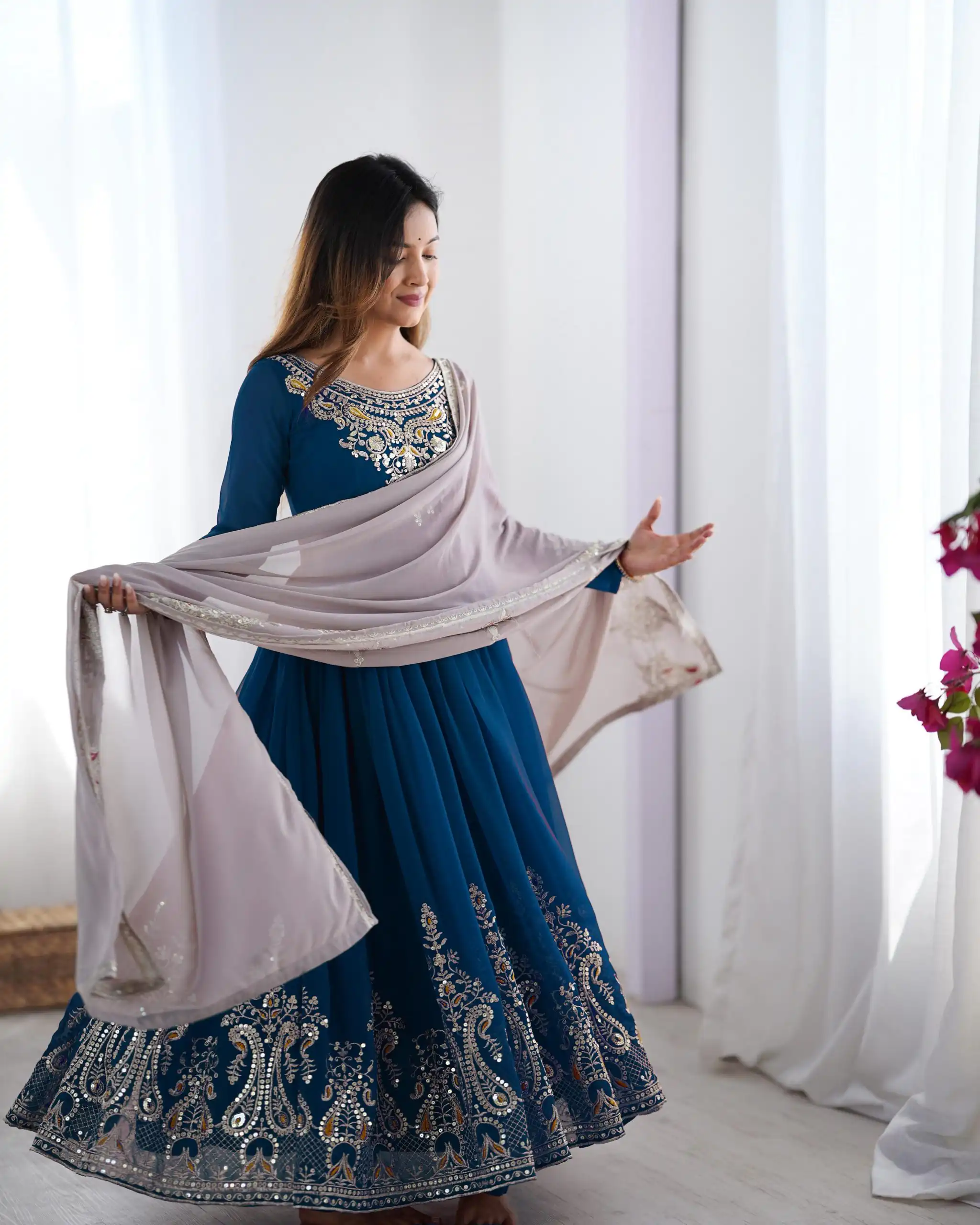 Navy Blue Georgette With Embroidery Work Gown | Jump Suits, Salwar suit, Casual Suits, Creative suits, Designer Suits, Palazzo Suits, Party Wear Suits, Patiala Suits, Straight Suits