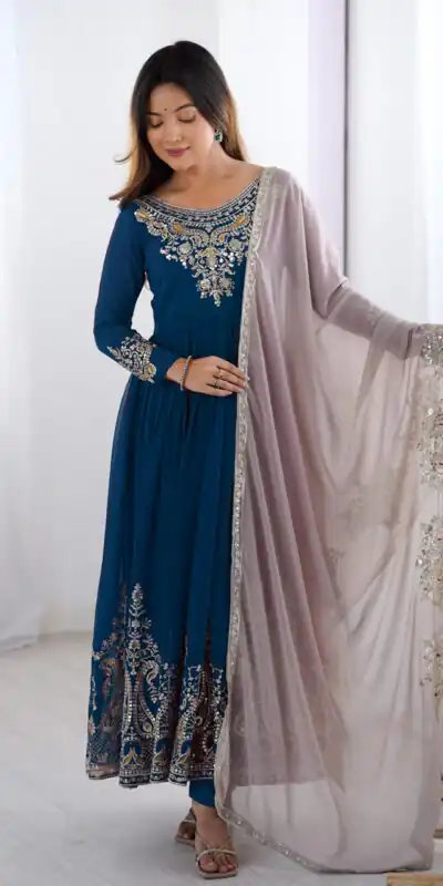 Navy Blue Georgette With Embroidery Work Gown | Jump Suits, Salwar suit, Casual Suits, Creative suits, Designer Suits, Palazzo Suits, Party Wear Suits, Patiala Suits, Straight Suits