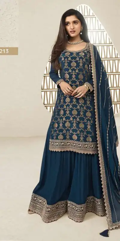 Navy Blue Jacquard Silk Chinon Multi Work Salwar Suit | Jump Suits, Salwar suit, Casual Suits, Creative suits, Designer Suits, Palazzo Suits, Party Wear Suits, Patiala Suits, Straight Suits
