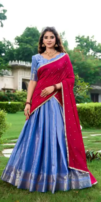 Navy Blue Kanchipuram With Zari Work Lehenga Choli | Lehenga, Bollywood Lehenga, Creative Lehenga, Designer Lehenga, Embroidered Lehenga, Party Wear Lehenga