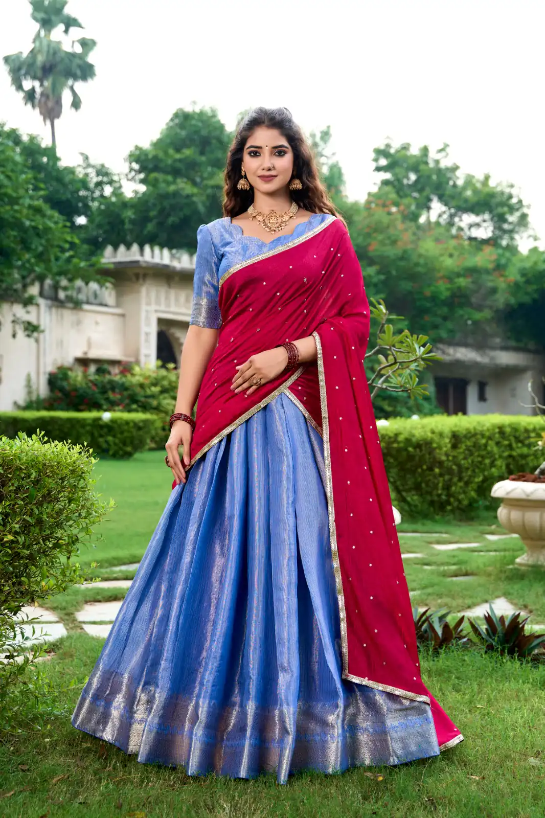 Navy Blue Kanchipuram With Zari Work Lehenga Choli | Lehenga, Bollywood Lehenga, Creative Lehenga, Designer Lehenga, Embroidered Lehenga, Party Wear Lehenga
