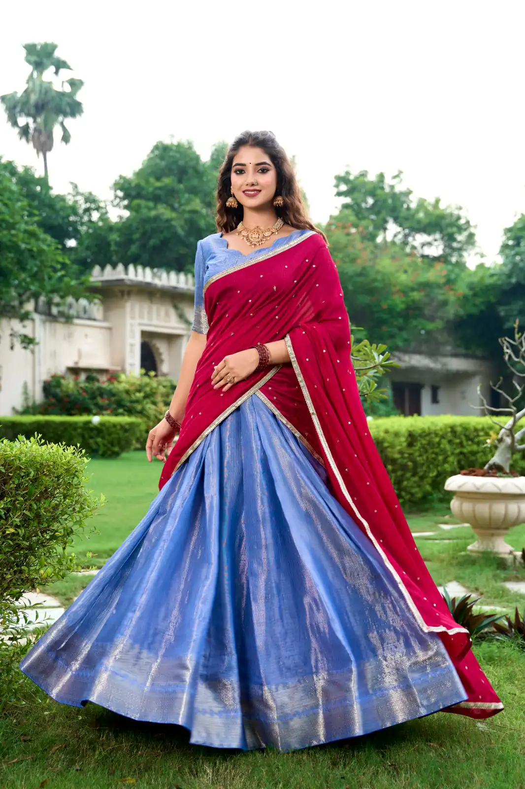 Navy Blue Kanchipuram With Zari Work Lehenga Choli | Lehenga, Bollywood Lehenga, Creative Lehenga, Designer Lehenga, Embroidered Lehenga, Party Wear Lehenga