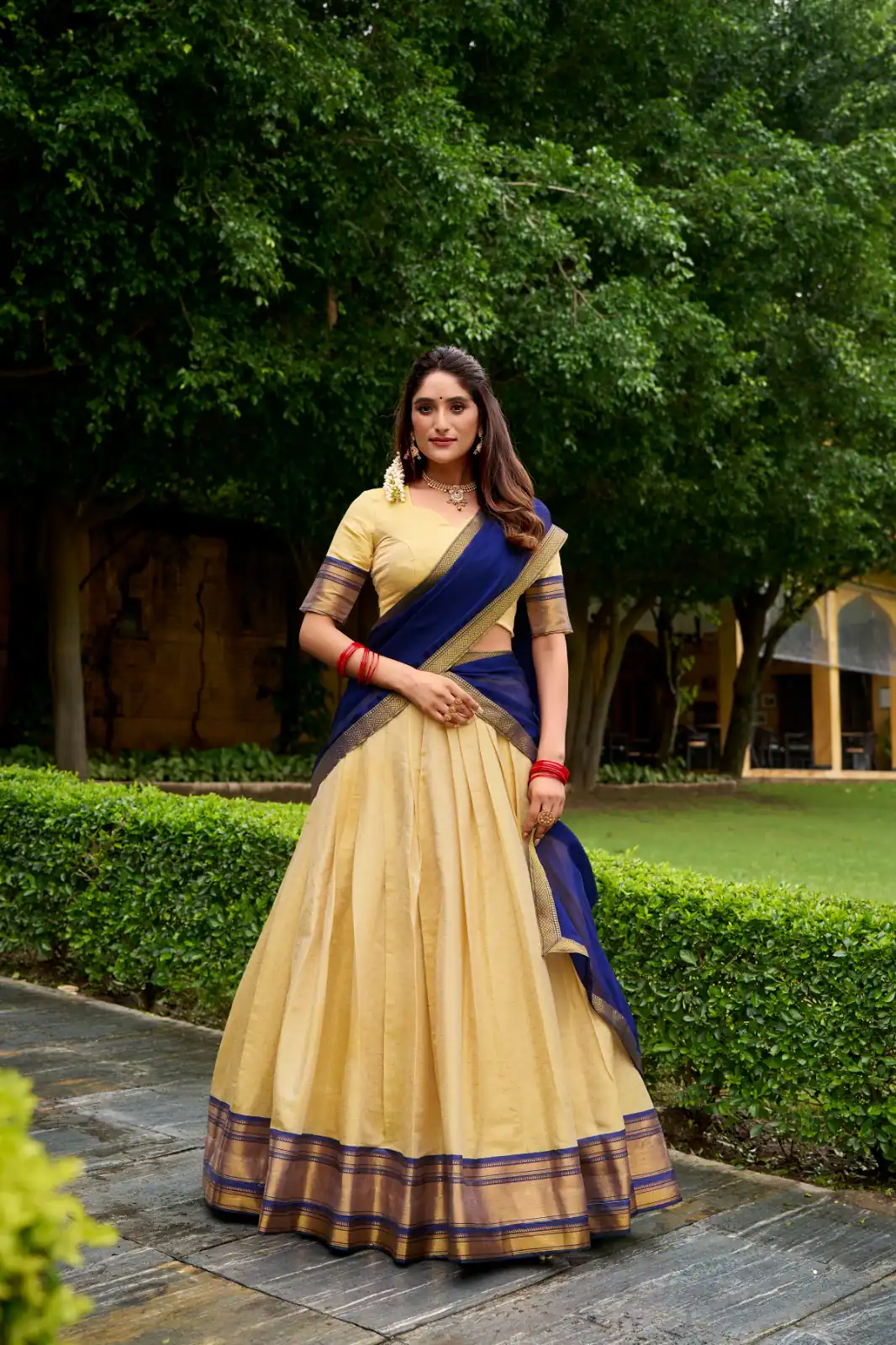 Navy Blue Kanchipuram Zari Lace Work Lehenga Choli | Lehenga, Bollywood Lehenga, Creative Lehenga, Designer Lehenga, Embroidered Lehenga, Party Wear Lehenga