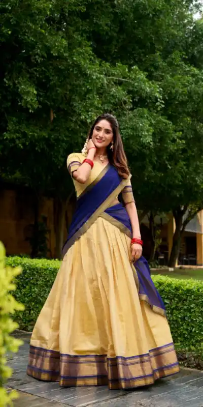Navy Blue Kanchipuram Zari Lace Work Lehenga Choli | Lehenga, Bollywood Lehenga, Creative Lehenga, Designer Lehenga, Embroidered Lehenga, Party Wear Lehenga