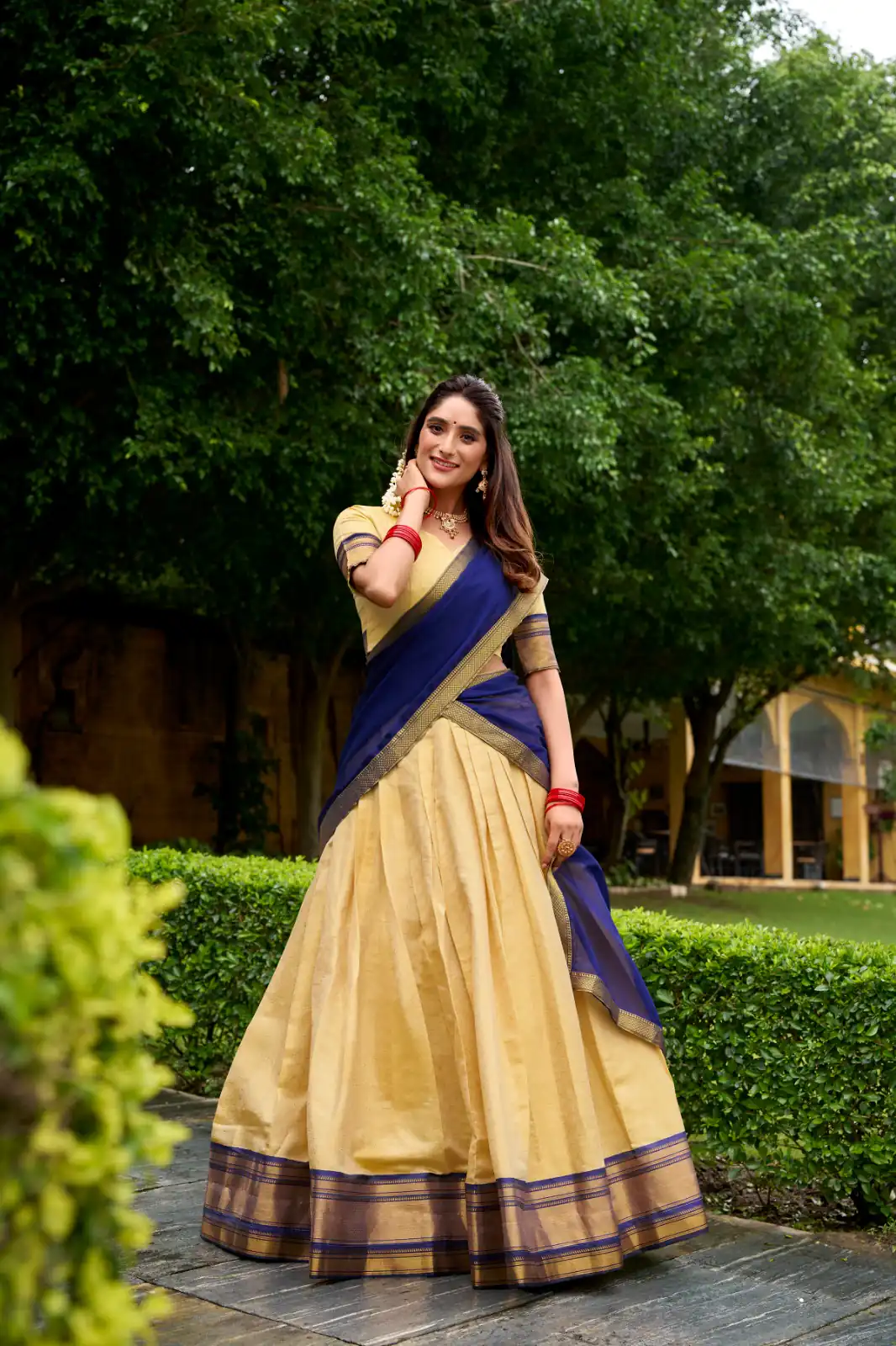 Navy Blue Kanchipuram Zari Lace Work Lehenga Choli | Lehenga, Bollywood Lehenga, Creative Lehenga, Designer Lehenga, Embroidered Lehenga, Party Wear Lehenga