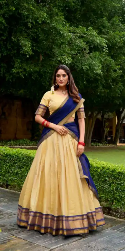 Navy Blue Kanchipuram Zari Lace Work Lehenga Choli | Lehenga, Bollywood Lehenga, Creative Lehenga, Designer Lehenga, Embroidered Lehenga, Party Wear Lehenga