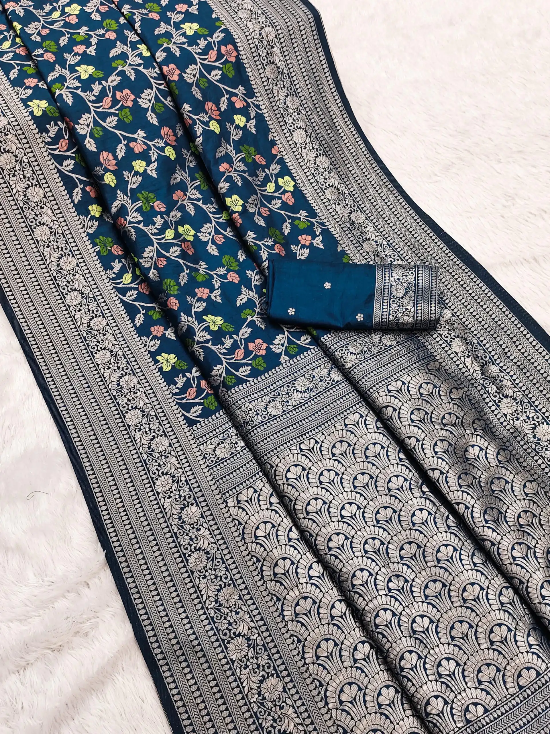 Navy Blue Khaddi Pashmina Zari Work Saree | Sarees, Bollywood Sarees, Creative Sarees, Designer Sarees, Embroidered Sarees, Ethnic Saree, Modern Digital sarees, Party Wear Sarees