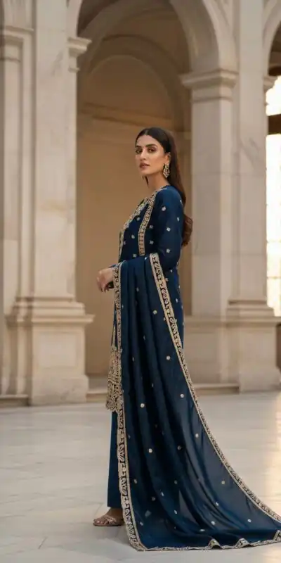 Navy Blue Organza Silk Embroidery Work Salwar Suit | Jump Suits, Salwar suit, Casual Suits, Creative suits, Designer Suits, Palazzo Suits, Party Wear Suits, Patiala Suits, Straight Suits