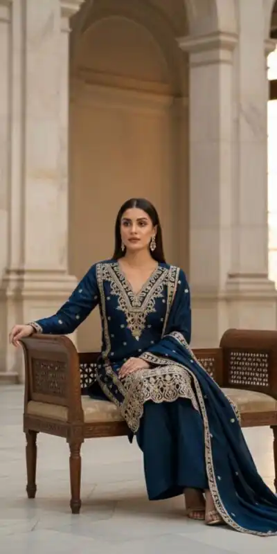 Navy Blue Organza Silk Embroidery Work Salwar Suit | Jump Suits, Salwar suit, Casual Suits, Creative suits, Designer Suits, Palazzo Suits, Party Wear Suits, Patiala Suits, Straight Suits