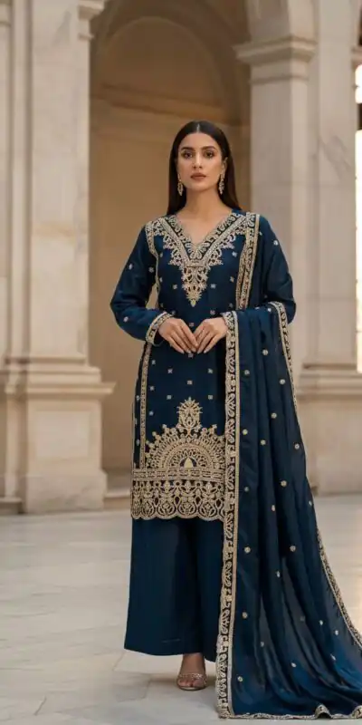 Navy Blue Organza Silk Embroidery Work Salwar Suit | Jump Suits, Salwar suit, Casual Suits, Creative suits, Designer Suits, Palazzo Suits, Party Wear Suits, Patiala Suits, Straight Suits