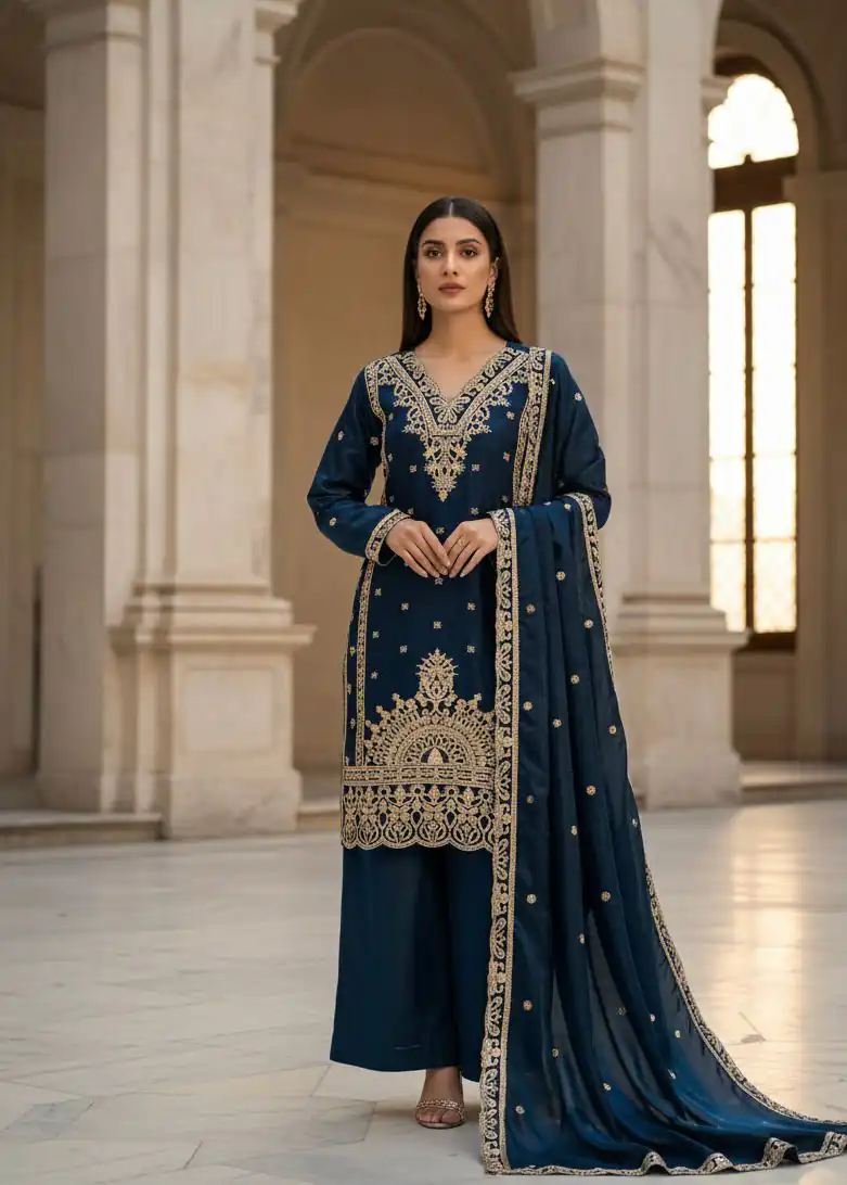 Navy Blue Organza Silk Embroidery Work Salwar Suit | Jump Suits, Salwar suit, Casual Suits, Creative suits, Designer Suits, Palazzo Suits, Party Wear Suits, Patiala Suits, Straight Suits