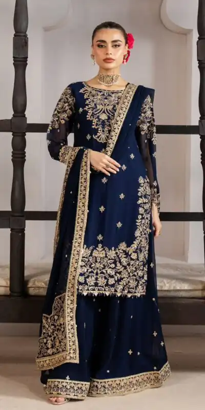 Navy Blue Organza Silk Sequence Work Salwar Suit | Jump Suits, Salwar suit, Casual Suits, Creative suits, Designer Suits, Palazzo Suits, Party Wear Suits, Patiala Suits, Straight Suits